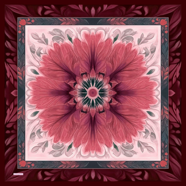 Aurora Desenli Janjan Eşarp - Güneş Çiçeği - Bordo