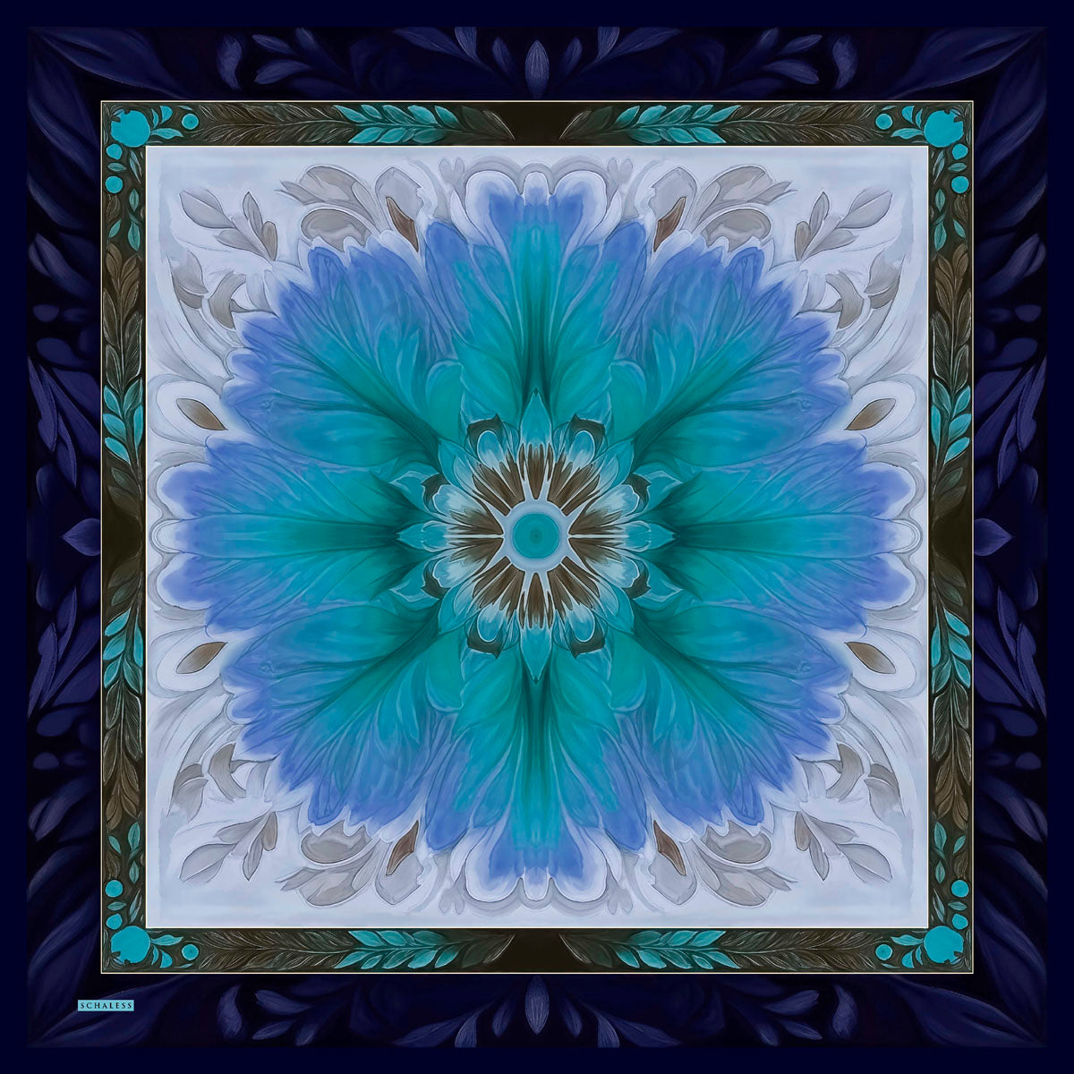 Aurora Desenli Janjan Eşarp - Güneş Çiçeği - Mavi