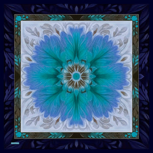 Aurora Desenli Janjan Eşarp - Güneş Çiçeği - Mavi