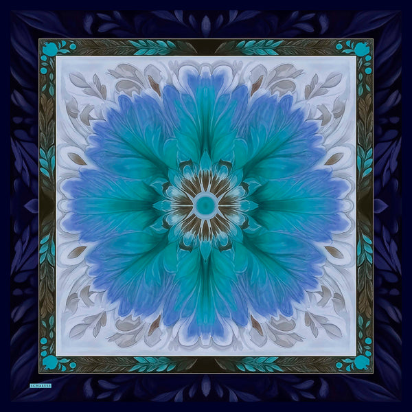 Aurora Desenli Janjan Eşarp - Güneş Çiçeği - Mavi