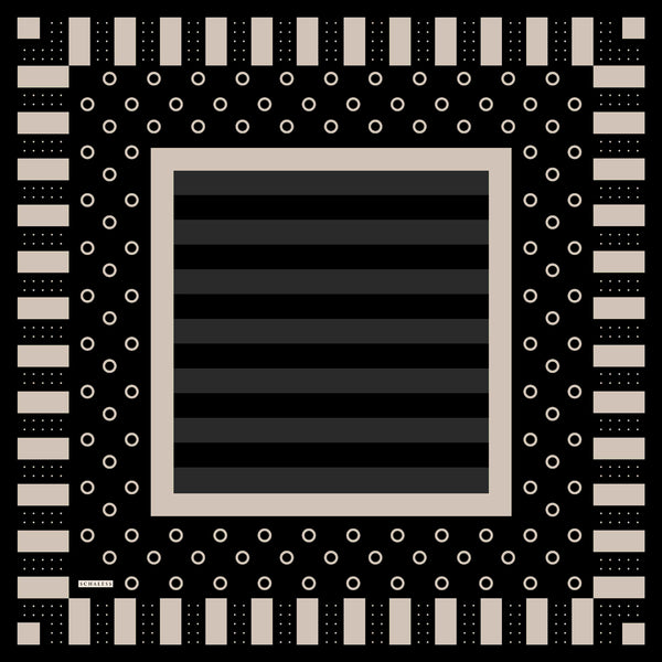 Aurora Desenli Janjan Eşarp - Ritmik Geometri - Siyah