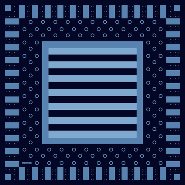 Aurora Desenli Janjan Eşarp - Ritmik Geometri - Saks Mavisi