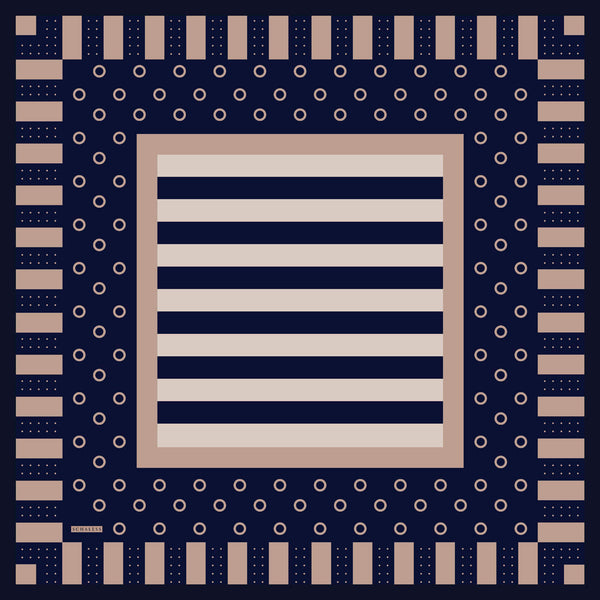 Aurora Desenli Janjan Eşarp - Ritmik Geometri - Lacivert