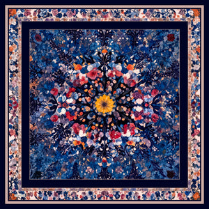 Aurora Desenli Janjan Eşarp - Çiçek Kozmosu - Lacivert