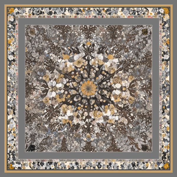 Aurora Desenli Janjan Eşarp - Çiçek Kozmosu - Gri