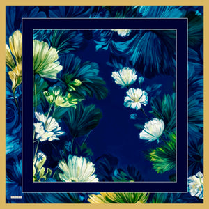 Aurora Desenli Janjan Eşarp - Gizli Bahçe - Lacivert