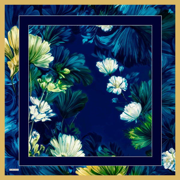 Aurora Desenli Janjan Eşarp - Gizli Bahçe - Lacivert