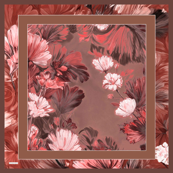 Aurora Desenli Janjan Eşarp - Gizli Bahçe - Gül Kurusu