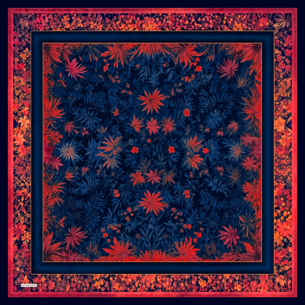 Aurora Desenli Janjan Eşarp - Gecenin Bahçesi - Nar Çiçeği