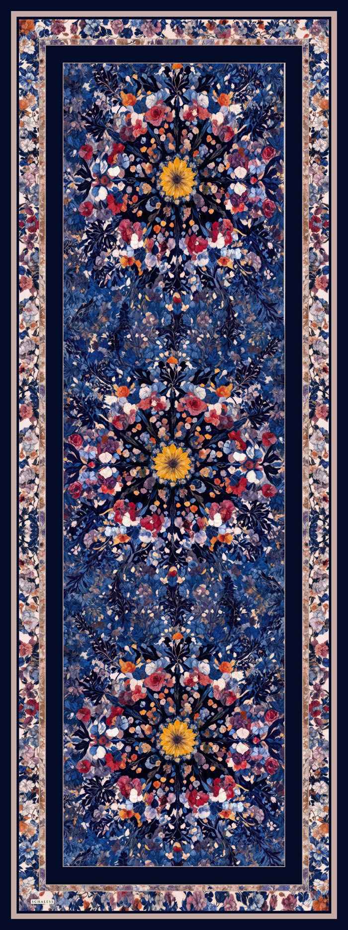 Aurora Desenli Janjan Şal - Çiçek Kozmosu - Lacivert