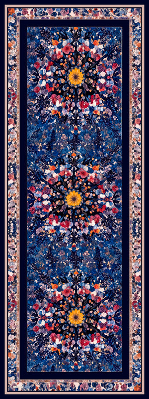 Aurora Desenli Janjan Şal - Çiçek Kozmosu - Lacivert