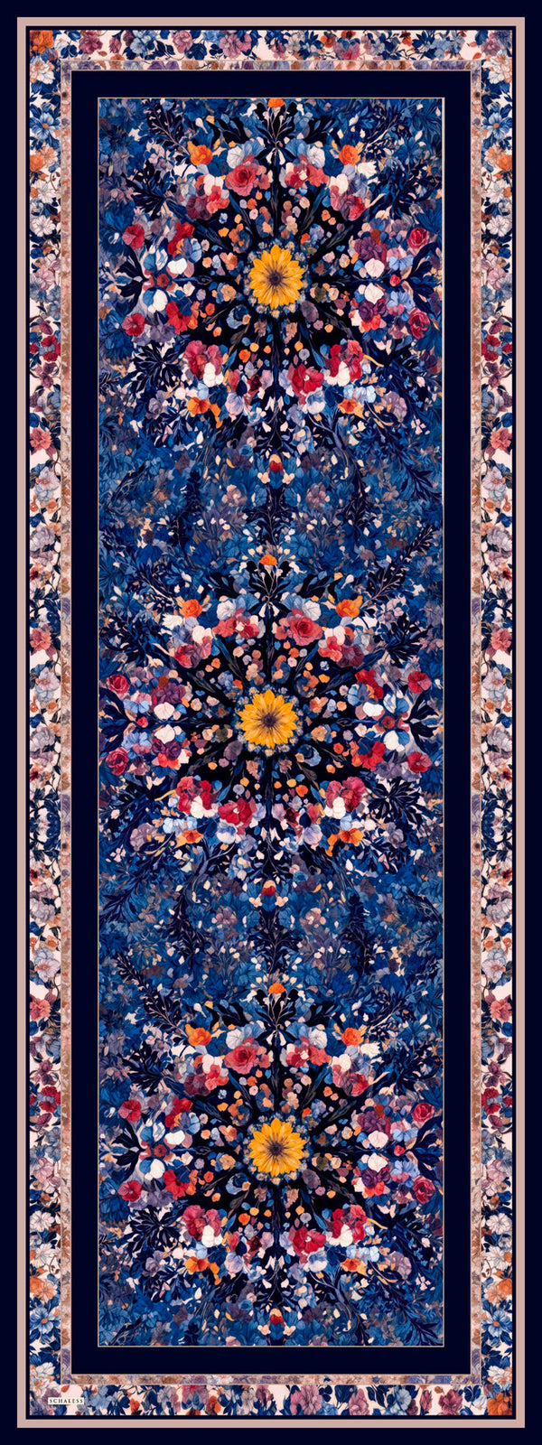 Aurora Desenli Janjan Şal - Çiçek Kozmosu - Lacivert