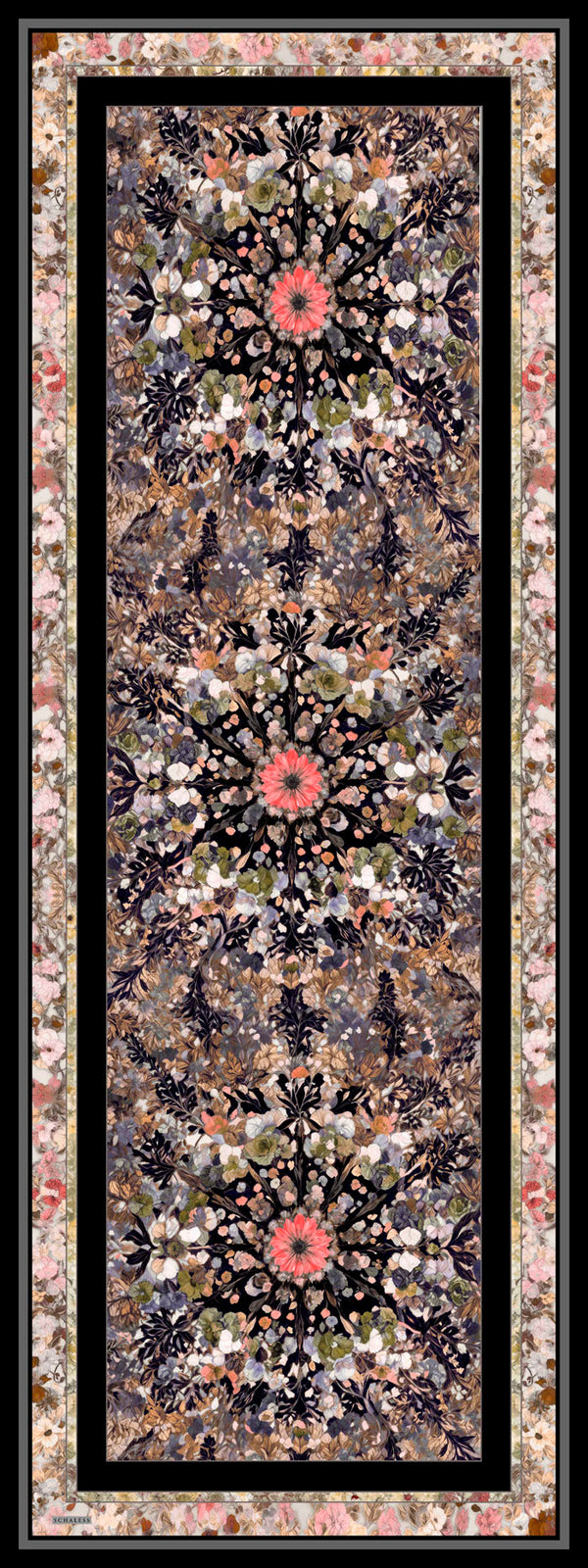 Aurora Desenli Janjan Şal - Çiçek Kozmosu - Siyah