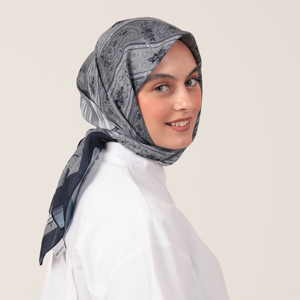 Pamuk İpek Eşarp - Etro Desen - Lacivert