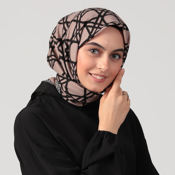 Pamuklu Bürümcük Eşarp - Asimetrik Desen - Koyu Vizon