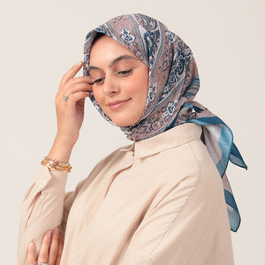 Pamuk İpek Eşarp - Etro Desen - Kot Mavi