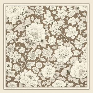 %100 İpek Twill Eşarp - Çiçek Rüyası - Vizon