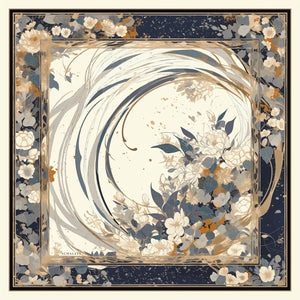 %100 İpek Twill Eşarp - Gök Çiçeği - Ekru