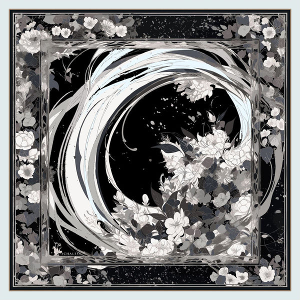 %100 İpek Twill Eşarp - Gök Çiçeği - Siyah