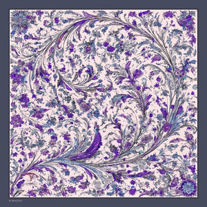 %100 İpek Twill Eşarp - Yankılar Bahçesi - Mor