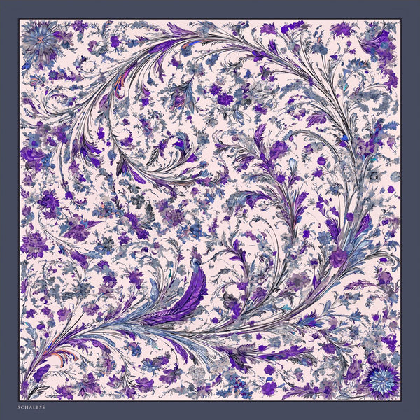%100 İpek Twill Eşarp - Yankılar Bahçesi - Mor