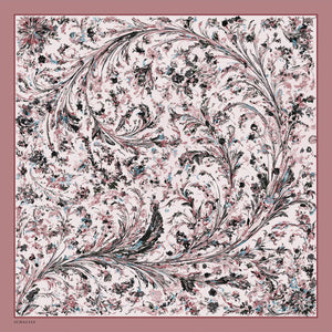 %100 İpek Twill Eşarp - Yankılar Bahçesi - Pudra