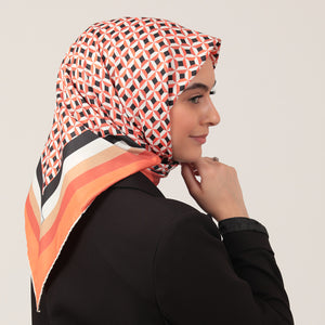Twill Eşarp - Hipnoz Desen - Turuncu