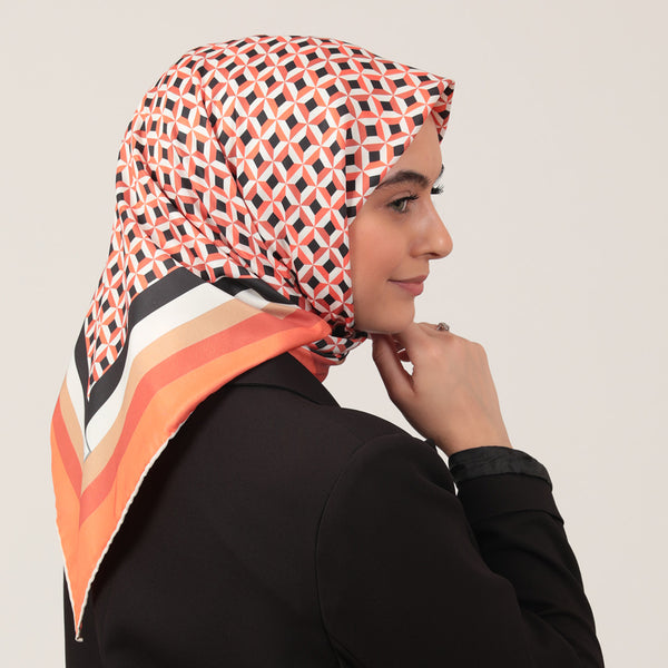 Twill Eşarp - Hipnoz Desen - Turuncu