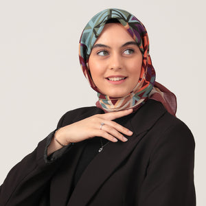 Pamuklu Bürümcük Eşarp - Prizma Desen - Kiremit