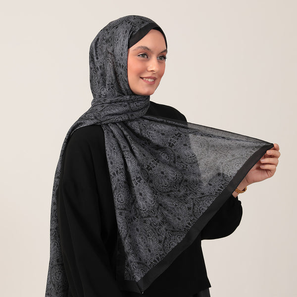 Pamuk İpek Şal - Mandala Desen - Siyah