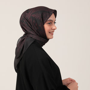 Pamuk İpek Eşarp - Mistik Desen - Siyah Bordo