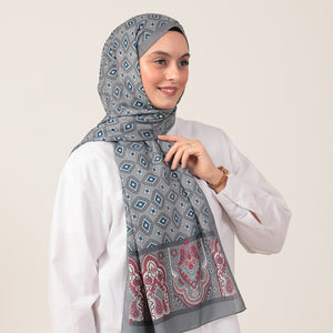 Pamuk İpek Şal - Orient Desen - Gri