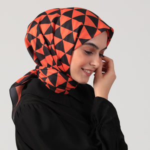 Pamuk İpek Eşarp - Üçgen Desen - Turuncu