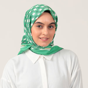 Twill Eşarp - Madalyon Desen - Benetton Yeşili