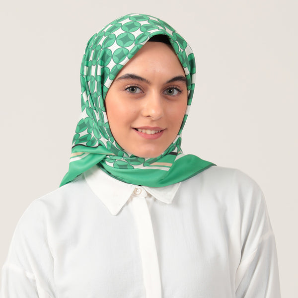 Twill Eşarp - Madalyon Desen - Benetton Yeşili