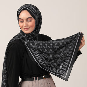 Pamuk İpek Şal - Monogram Desen - Siyah Gri