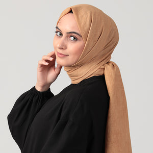 Spor Dikişli Taşlanmış Pamuk Şal - Hardal