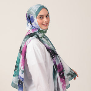 Pamuk İpek Şal - Hatmi Desen - Petrol Yeşili