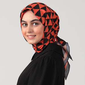 Pamuk İpek Eşarp - Üçgen Desen - Turuncu