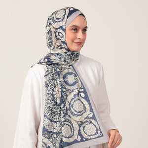 Pamuk İpek Şal - Dönence Desen - Lacivert Gri