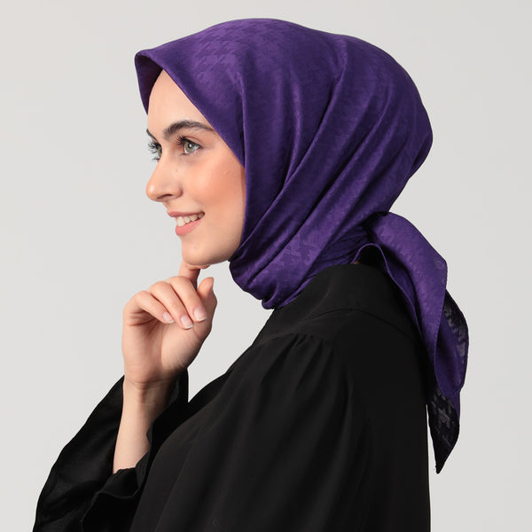 Pamuk Jakar - Kazayağı Desen Eşarp - Morcivert