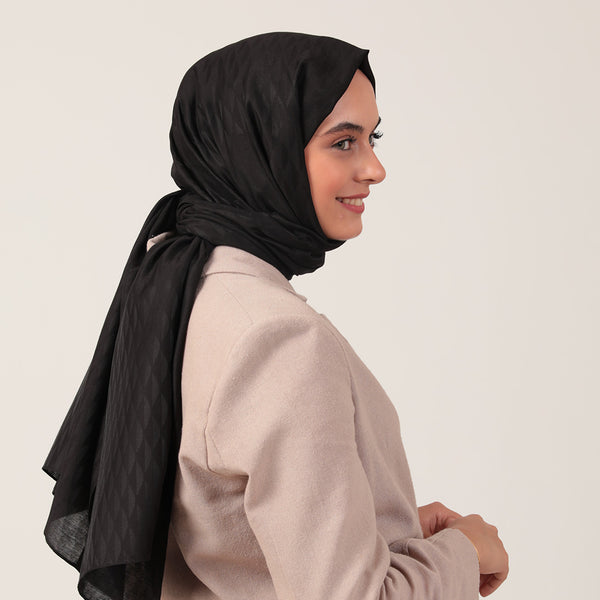 Yün İpek Şal - Dağ Desen - Siyah