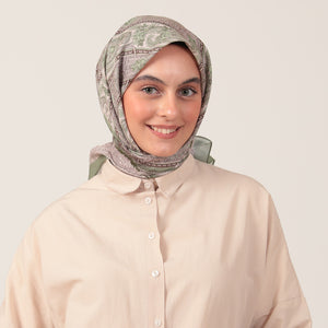 Pamuk İpek Eşarp - Etro Desen - Açık Yeşil