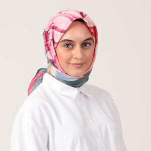 Pamuk İpek Eşarp - Lotus Desen - Petrol Yeşili