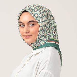 Twill Eşarp - Madalyon Desen - Çağla Yeşili