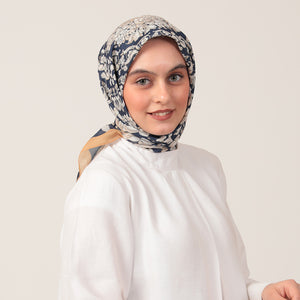 Pamuk İpek Eşarp - Dönence Desen - Lacivert Gold