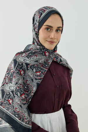 Tensel Şal - Pera Desen - Siyah - Gri