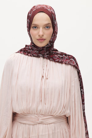 %100 Organik Pamuk Şal - Mira Desen - Bordo