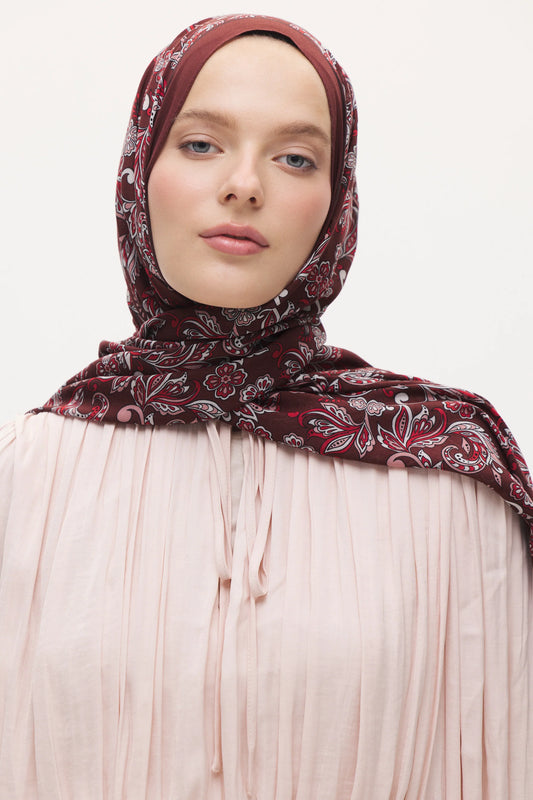 %100 Organik Pamuk Şal - Mira Desen - Bordo