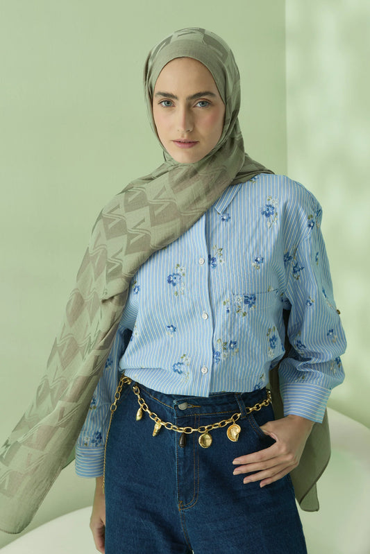 Native - Valena Desen Naia Şal - Yağ Yeşili